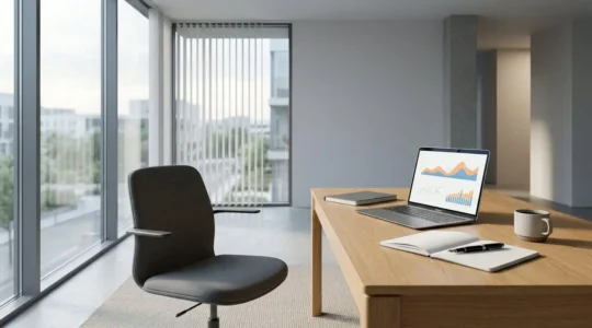 Scène de bureau minimaliste montrant des éléments de communication persuasive