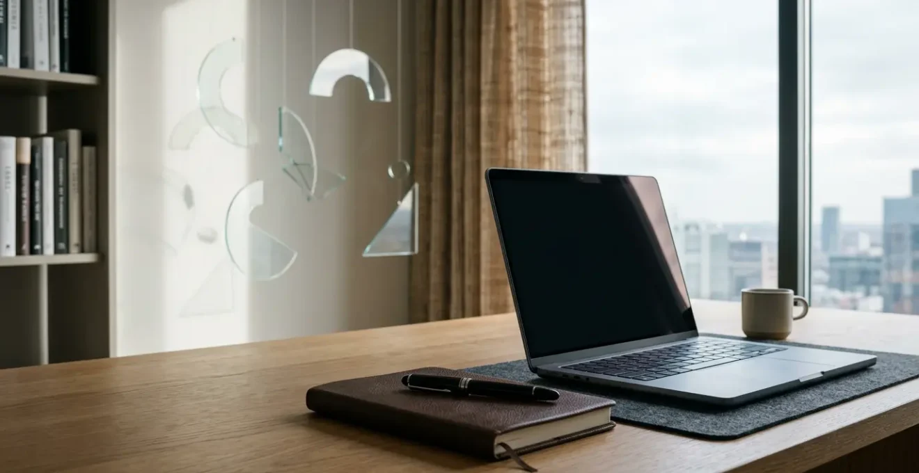 Bureau professionnel moderne avec écran d'ordinateur montrant l'interface floue d'un correcteur orthographique