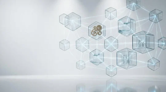 Vue conceptuelle d'une architecture documentaire structurée avec XML montrant l'interconnexion de modules de contenu réutilisables