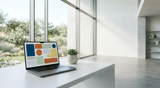 Interface épurée d'une landing page moderne avec un formulaire de contact mis en évidence et des éléments de design minimaliste qui guident le regard vers l'appel à l'action