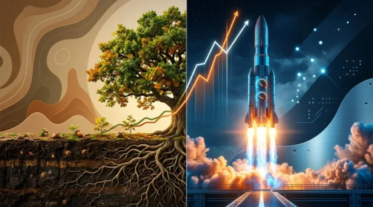 Comparaison visuelle du référencement naturel et payant avec graphiques de croissance et investissements marketing