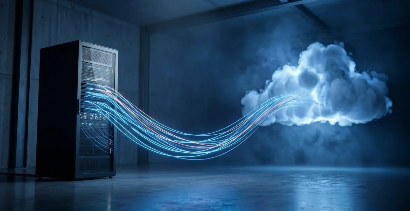 Schéma d'architecture hybride montrant la connexion entre serveur local et cloud