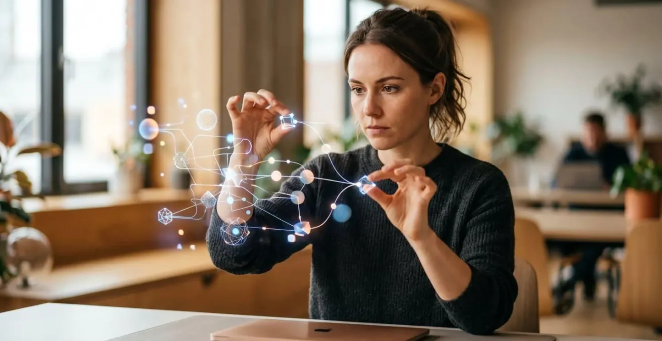 Personne configurant un workflow d'automatisation sur un tableau interactif lumineux