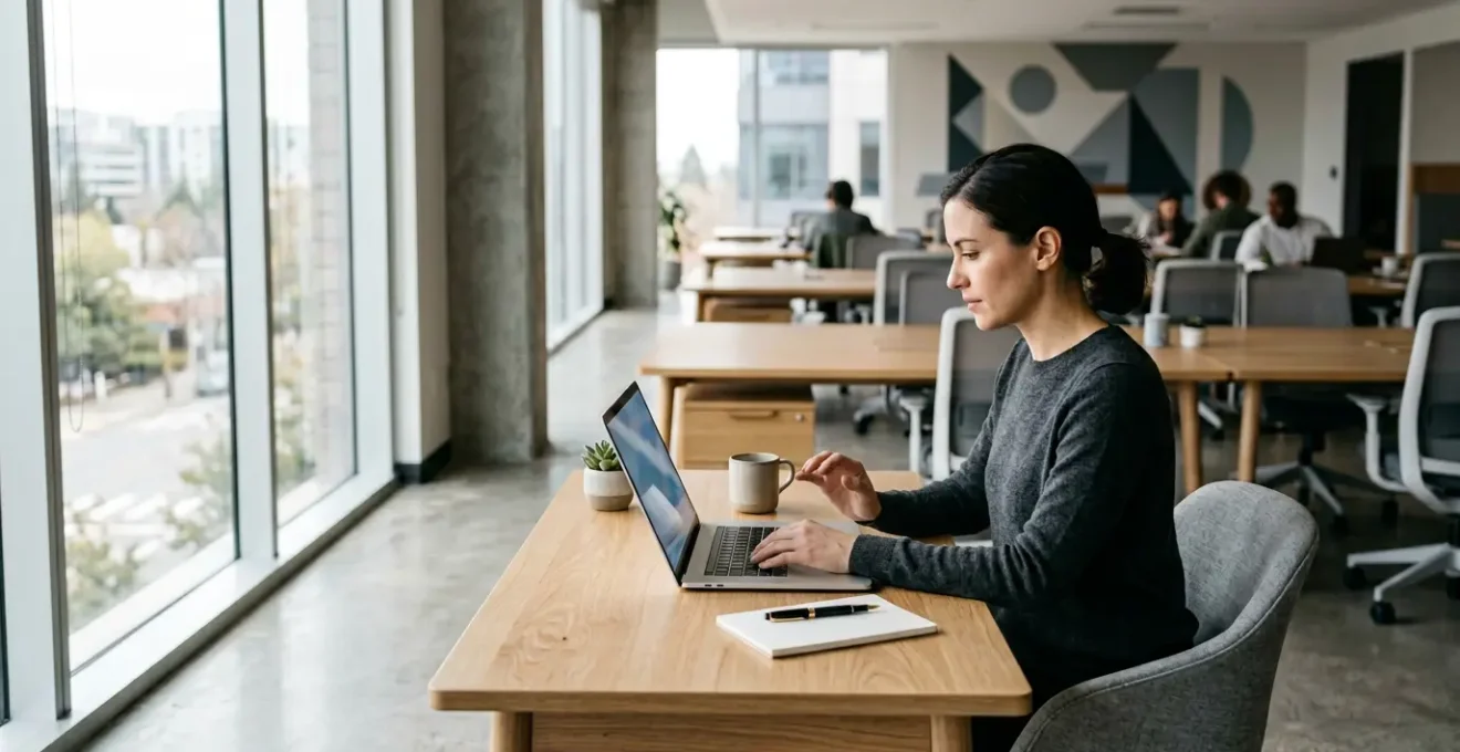Environnement de travail professionnel moderne avec détails subtils sur la qualité rédactionnelle