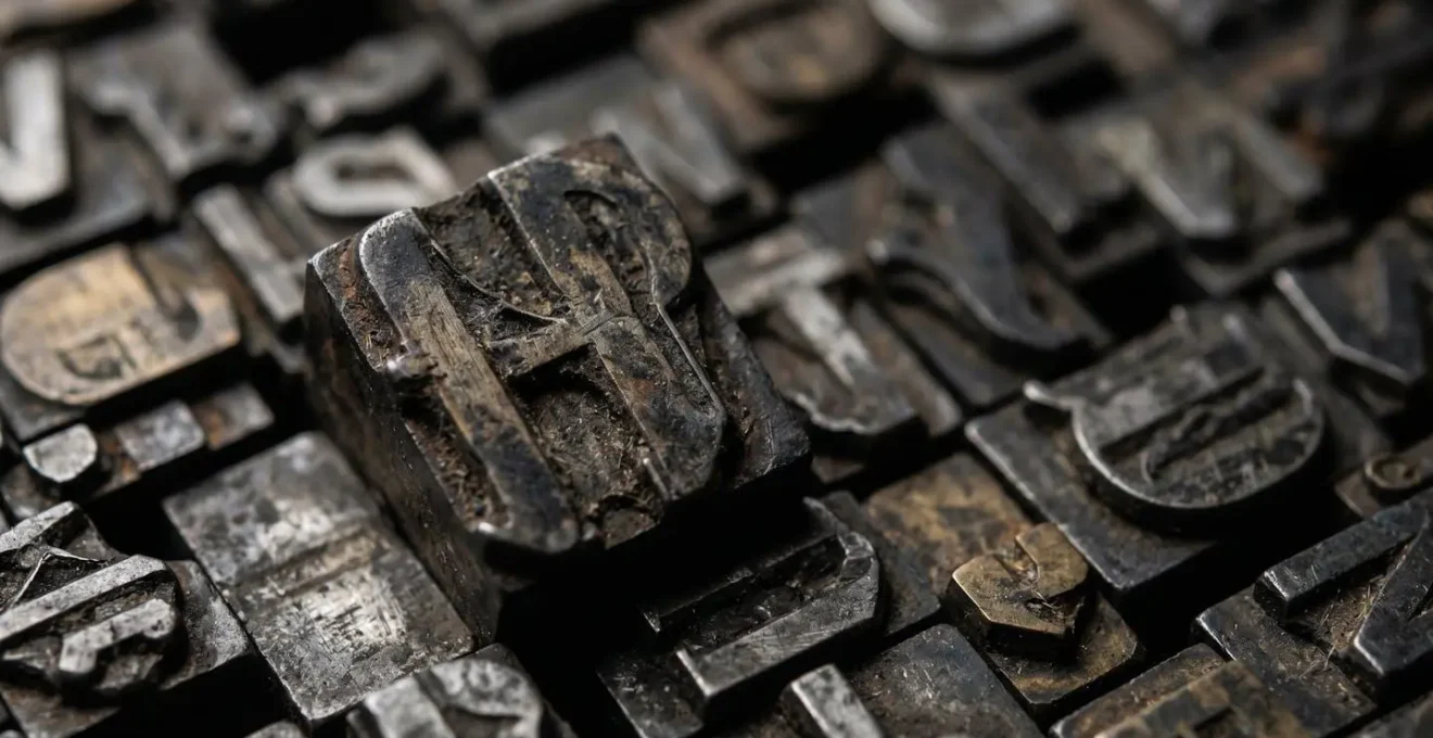 Gros plan macro sur des lettres métalliques typographiques anciennes