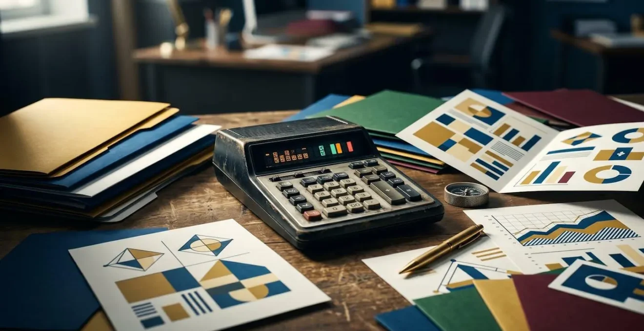 Bureau avec calculatrice et documents de financement de formation éparpillés