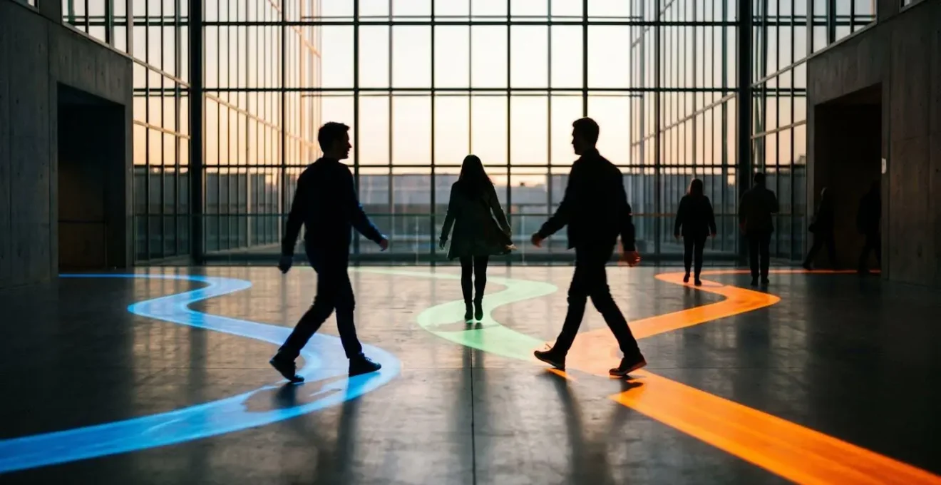 Visualisation abstraite de parcours utilisateurs segmentés avec différents chemins lumineux