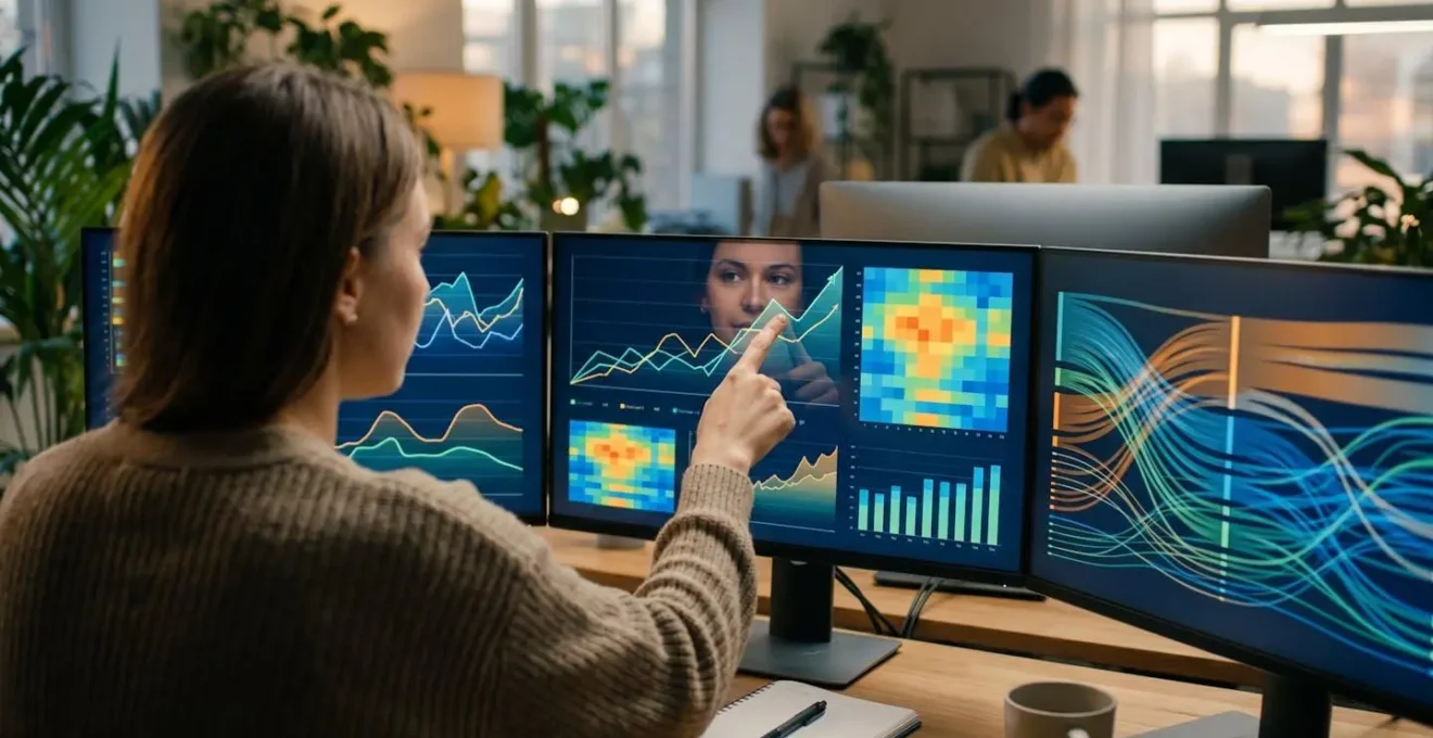 Vue d'ensemble d'un tableau de bord moderne affichant des métriques de santé des personas avec graphiques et indicateurs colorés