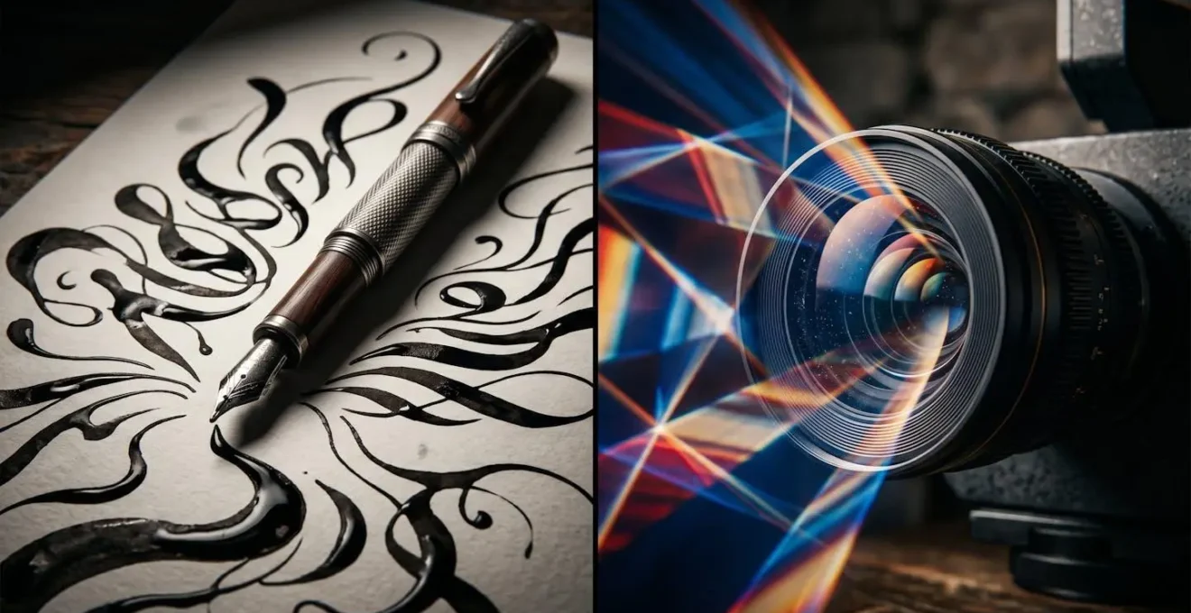 Comparaison visuelle entre narration écrite et narration filmée illustrant la différence entre la narration par les mots et la narration par l'image.
