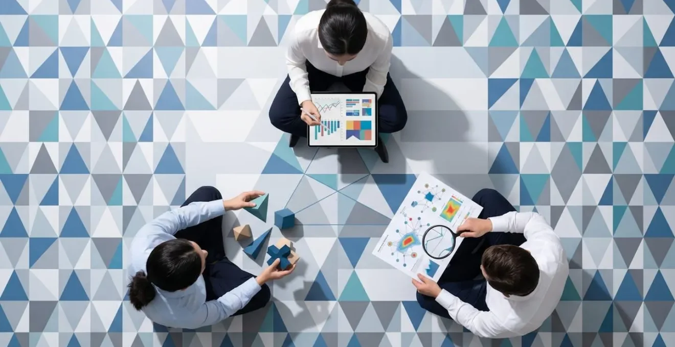 Représentation visuelle du triangle de légitimité avec trois personnes formant les sommets d'un triangle conceptuel