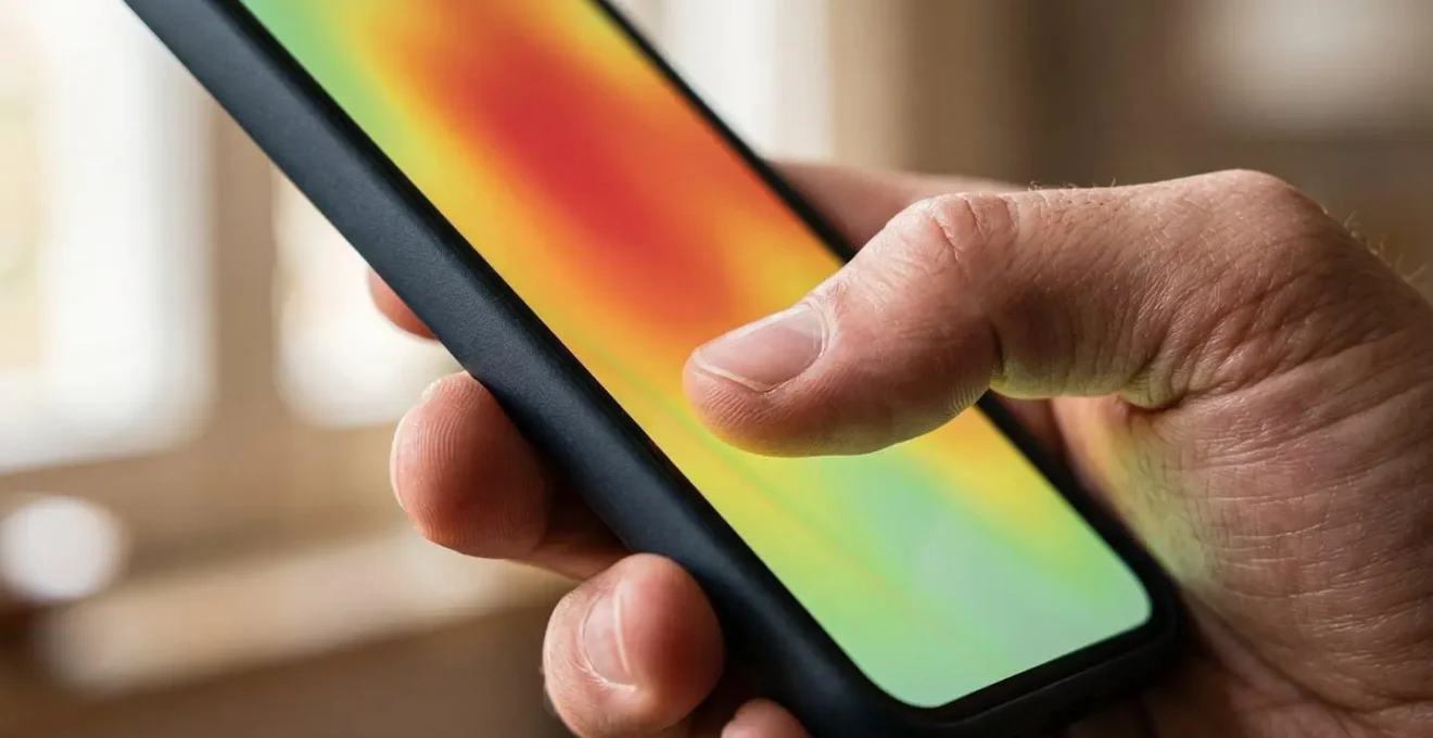 Visualisation des zones d'accessibilité du pouce sur un écran de smartphone montrant les zones faciles, moyennes et difficiles d'accès